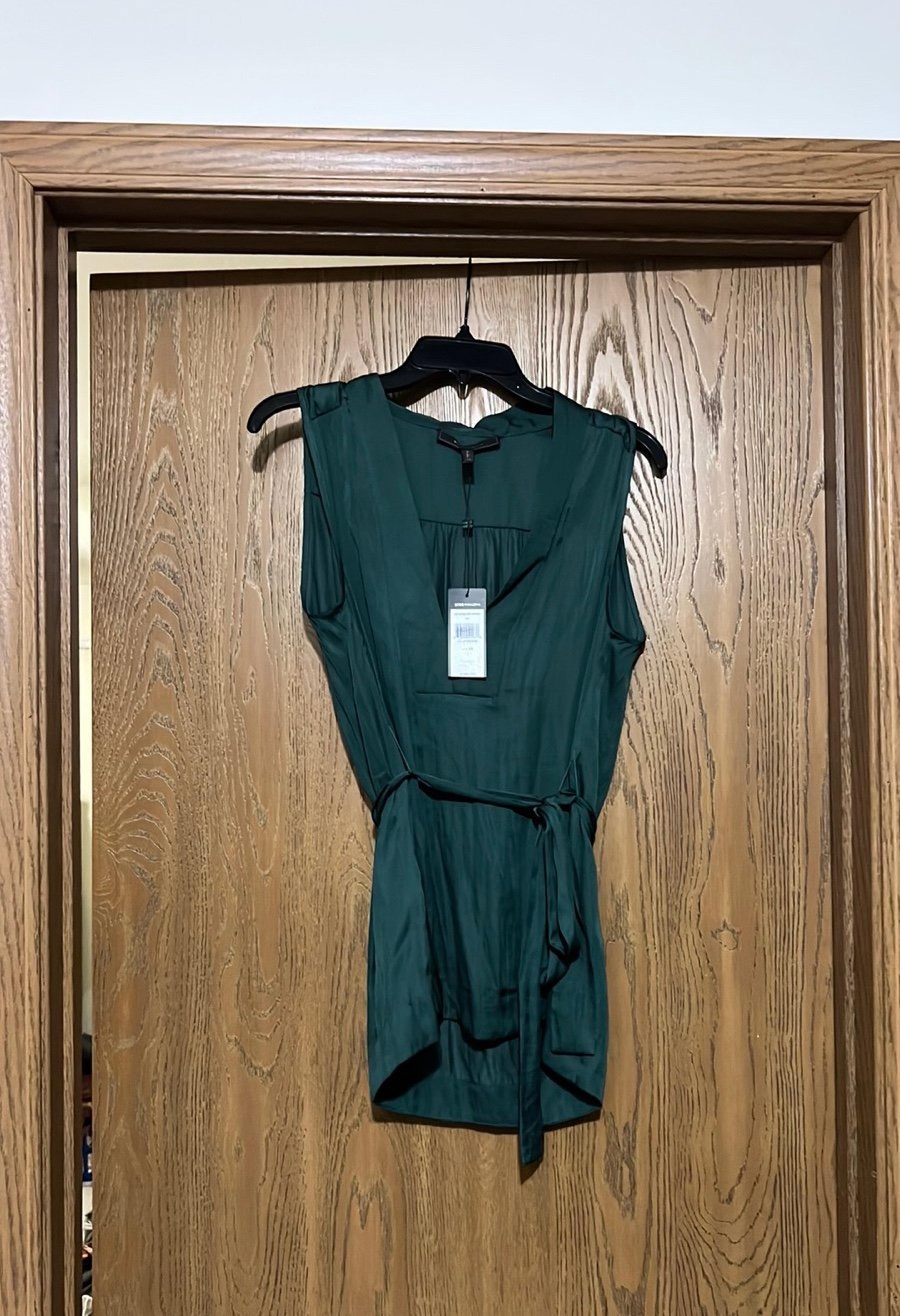 Dark Green BCBG Sleeveless Blouse with tie waist