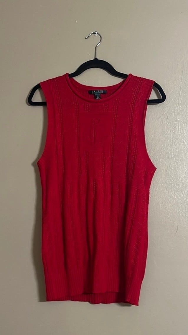 Lauren Ralph Lauren Sweater Vest Sz XL Red Knitted Linen/Cotton Blend Preppy