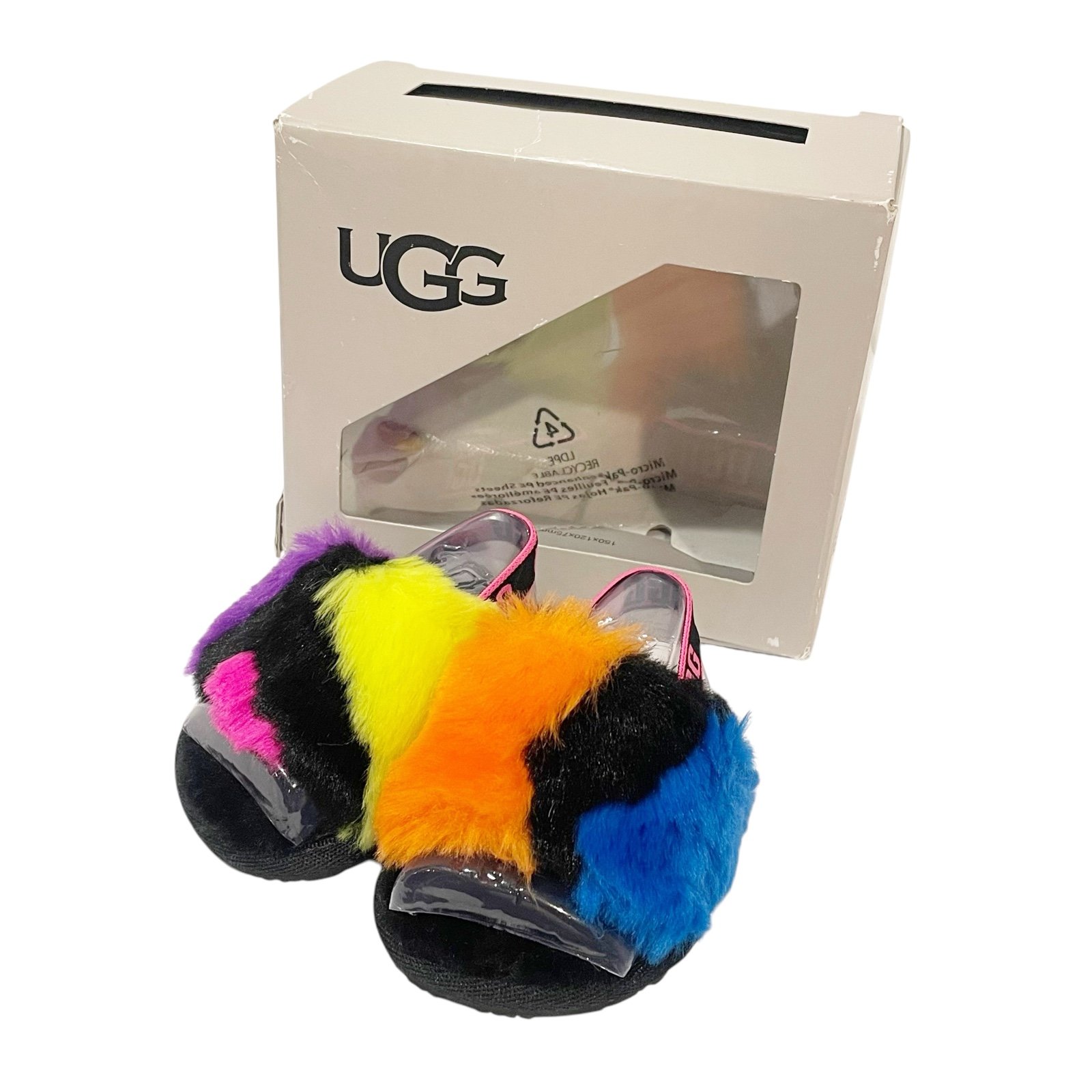 UGG FLUFF YEAH SLIDE Baby Size 2/3 PARTY SPOTS SLINGBACK SLIPPER SANDAL NEW