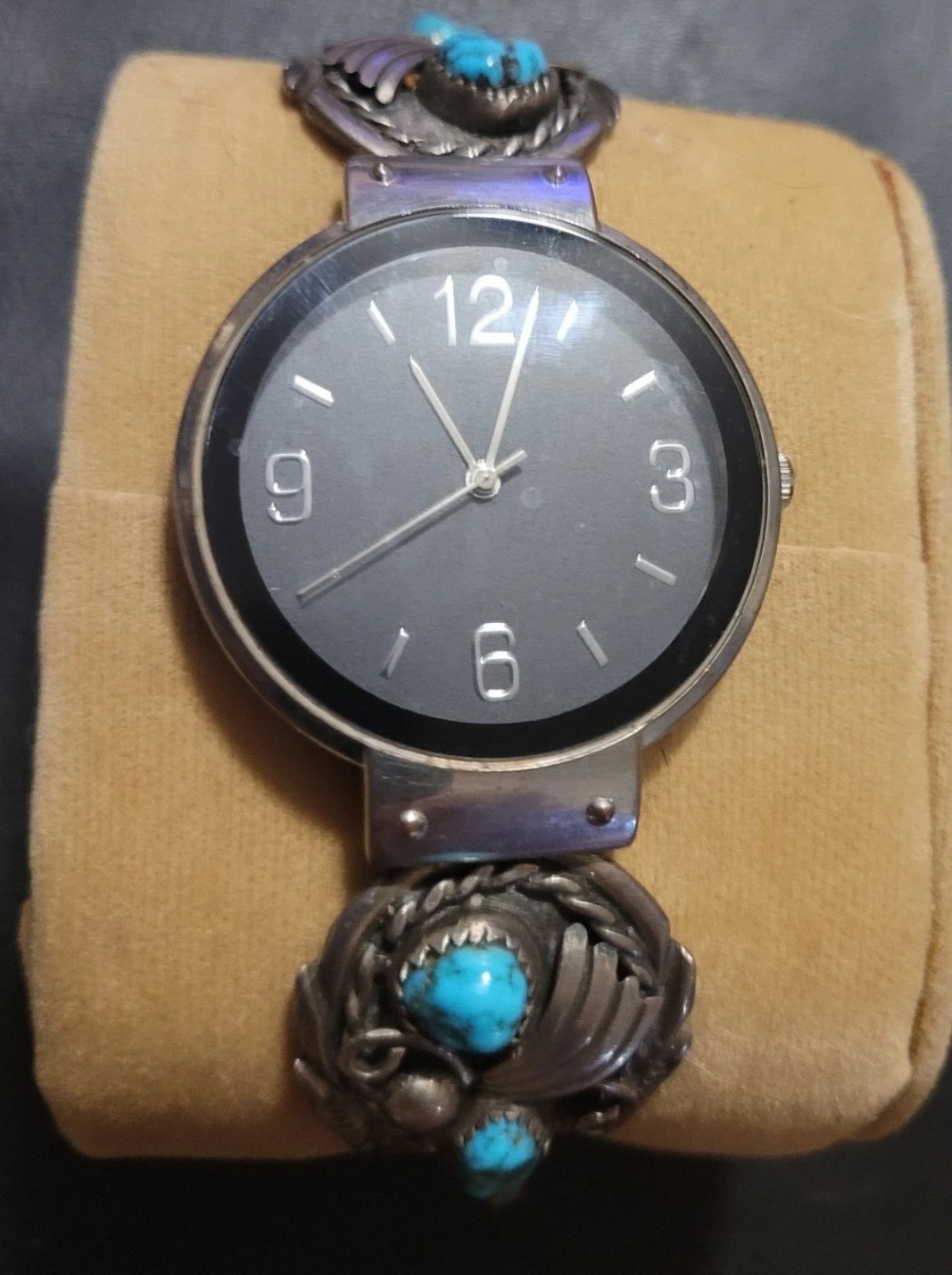 Native Vtg S S Natural Turquoise Stone Men's Women's Signed Watch Tips Ends 49Gr