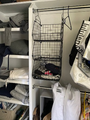 3 Tier Foldable Closet Organizer, Clothes Shelves with 5 S Hooks, Wall Mount
