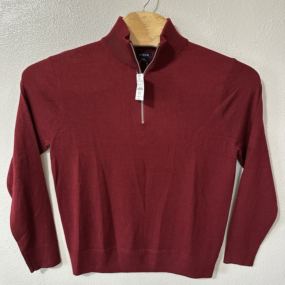 J. Crew Mens Size Medium Dark Red Merino Wool Blend Half 1/2 1/4 Zip Sweater NWT