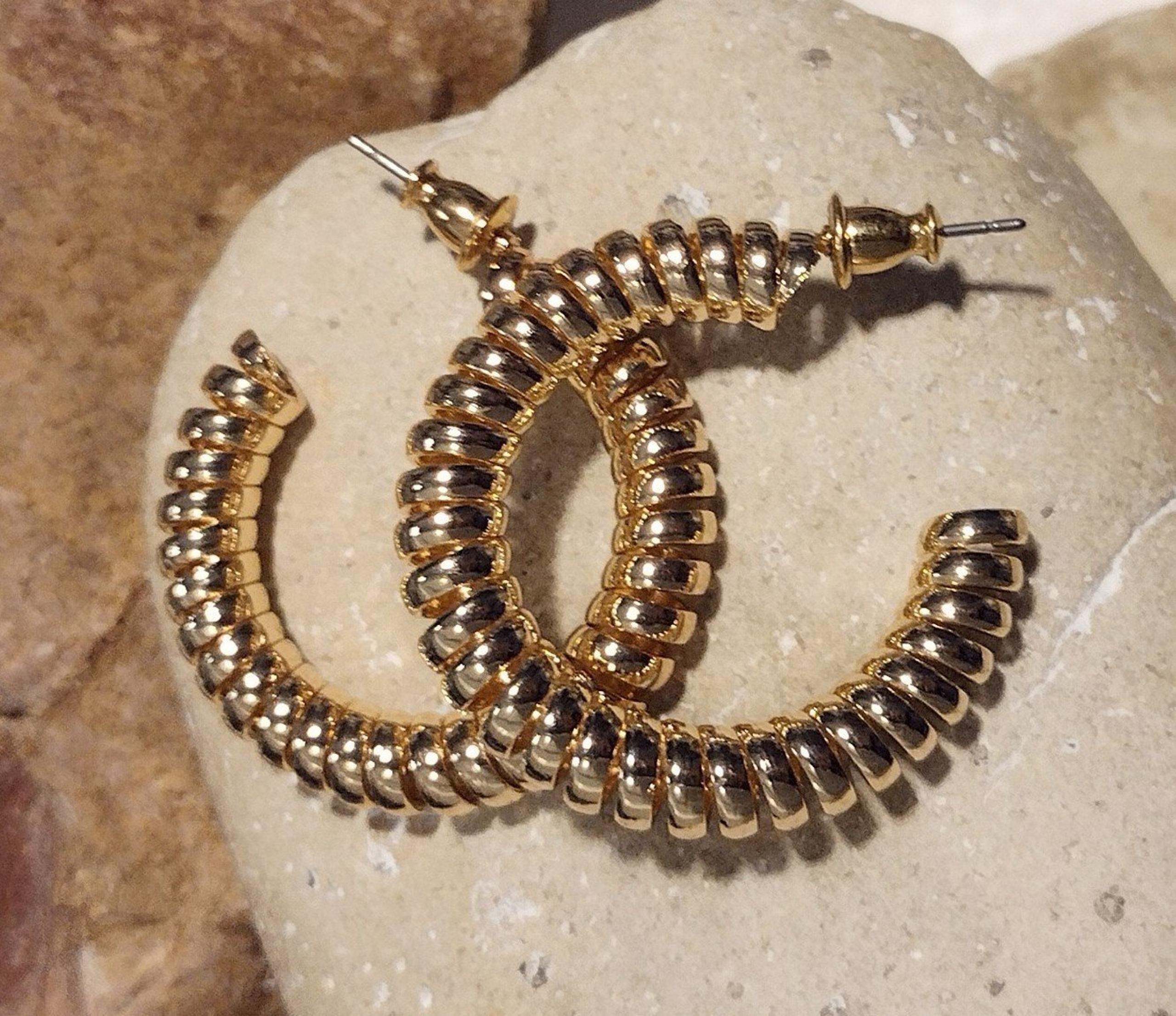Kenneth Jay Lane Coil Hoop Dangle Earrings Gold tone