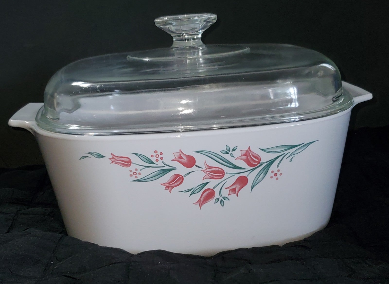 Vintage Corning Rosemarie Pink Tulip Casserole Dish A-1 1/2-B 1.5 L w Pyrex Lid.