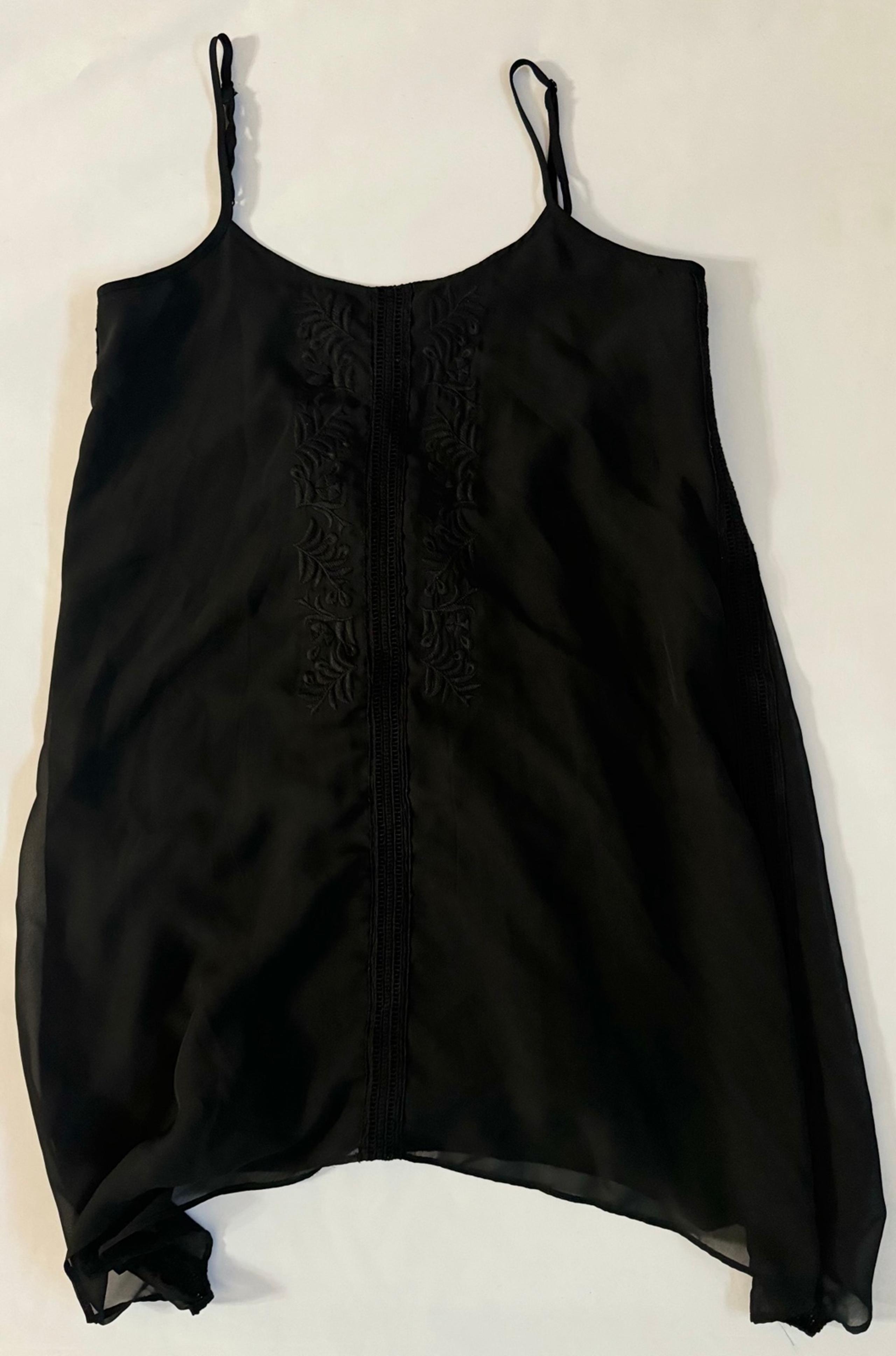 BCBG Generation Embroidered Floral Sleeveless Spaghetti Strap Slip Dress Black
