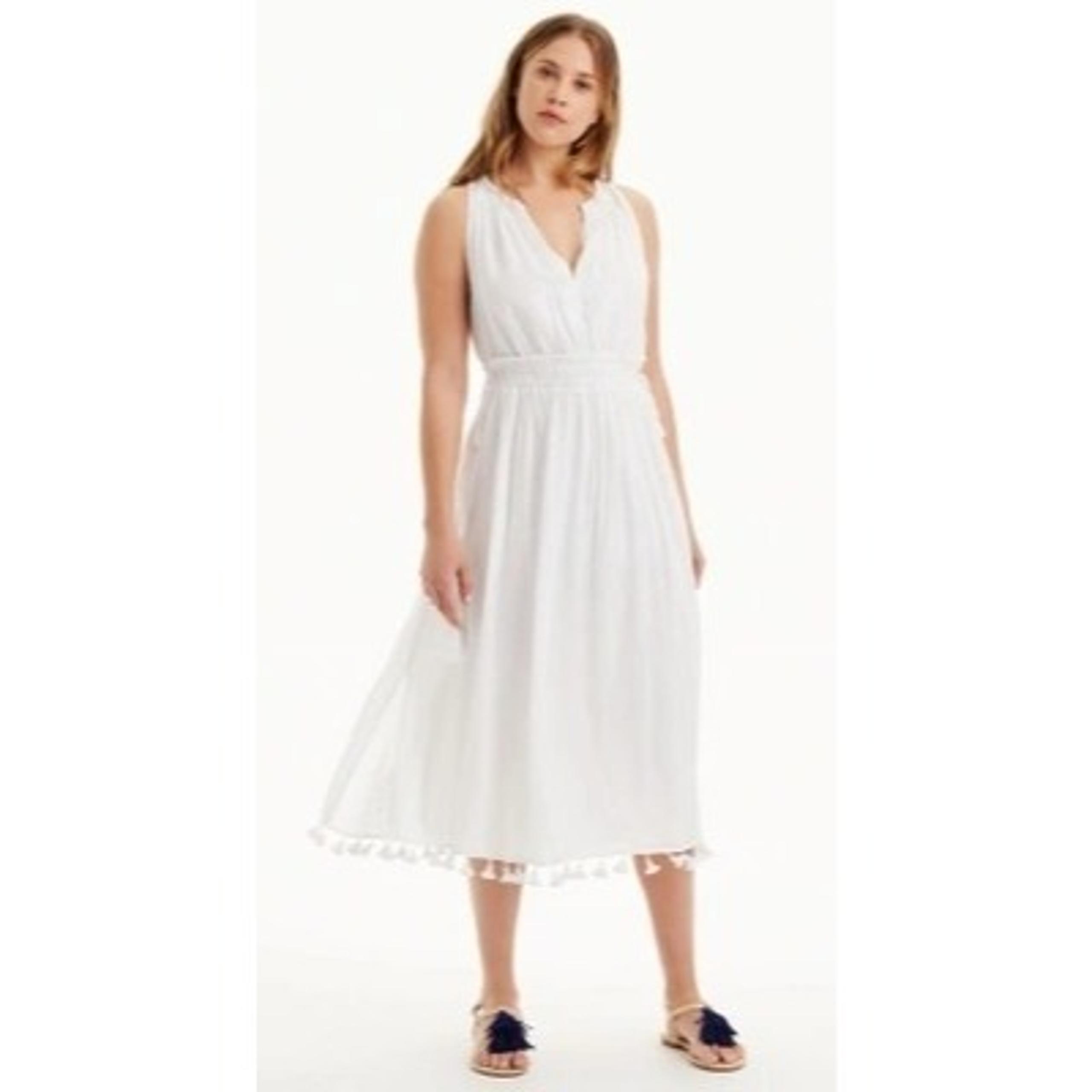 Club Monaco Dress Women 0 White Jonet Tassel Hem Midi Boho Cottagecore Preppy