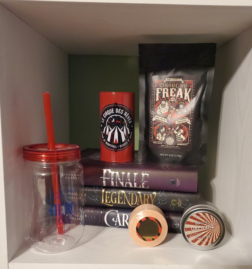 Caraval Trilogy with owlcrate items