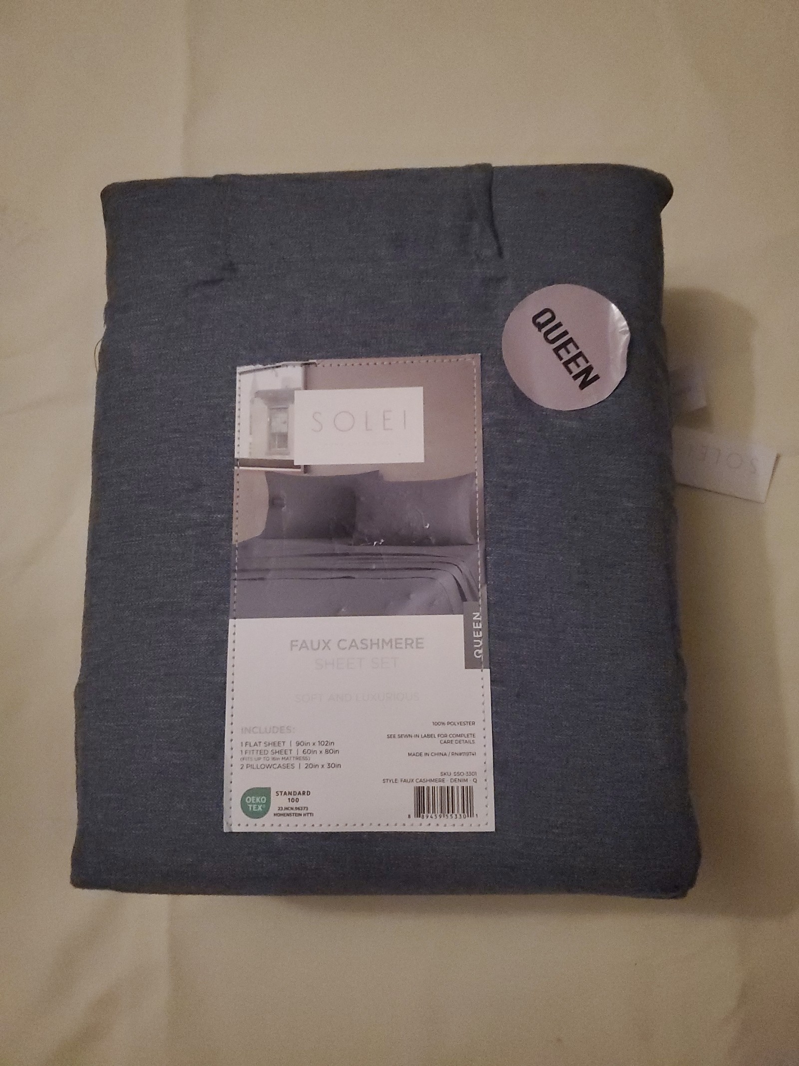 SOLEI FAUX CASHMERE QUEEN SHEET SET GREY