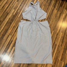 J.Crew Collection Striped Cutout Halter Midi Dress Gray White Summer Size 24