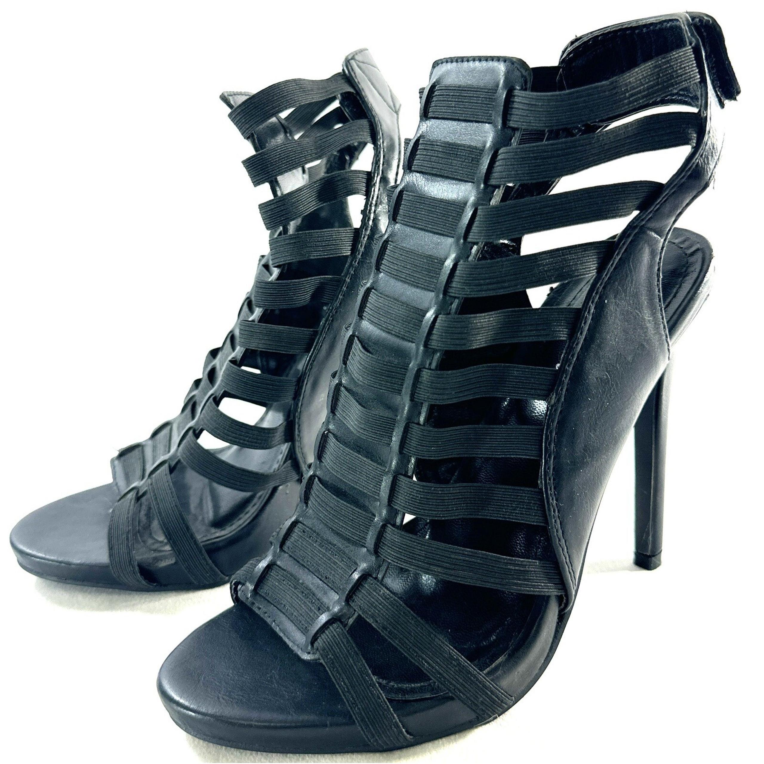 Forever Shoes Black Stiletto Heels Viviana Strap Back Size 7
