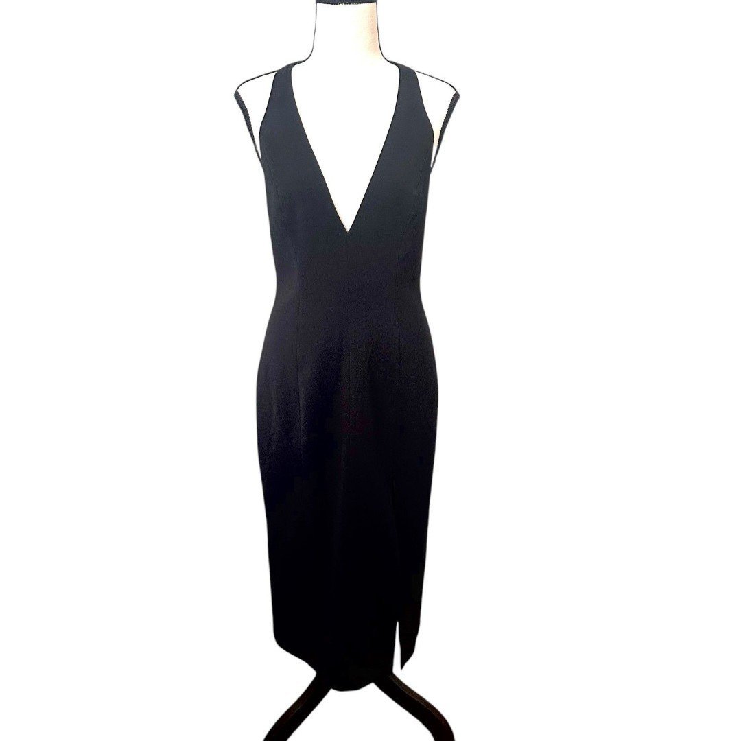 JAYGODFREY Halter V-Neck Little Black Midi Dress Black Sz 6