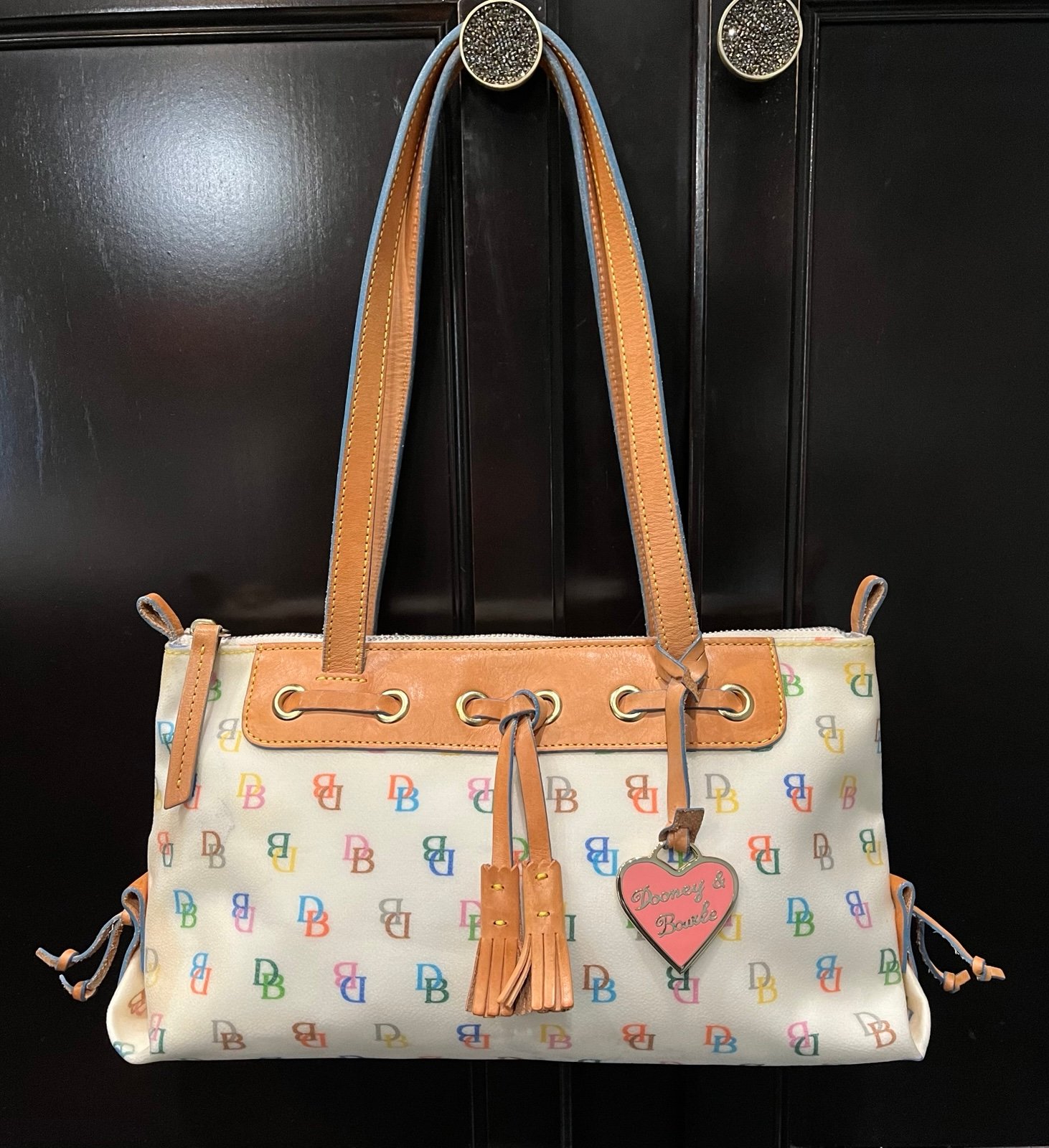 VINTAGE Y2K DOONEY & BOURKE MULTICOLOR/RAINBOW MONOGRAM TASSEL SHOULDER BAG