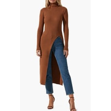 ASTR The Label Hi Slit Turtleneck Long Sweater Tan Women's XS New