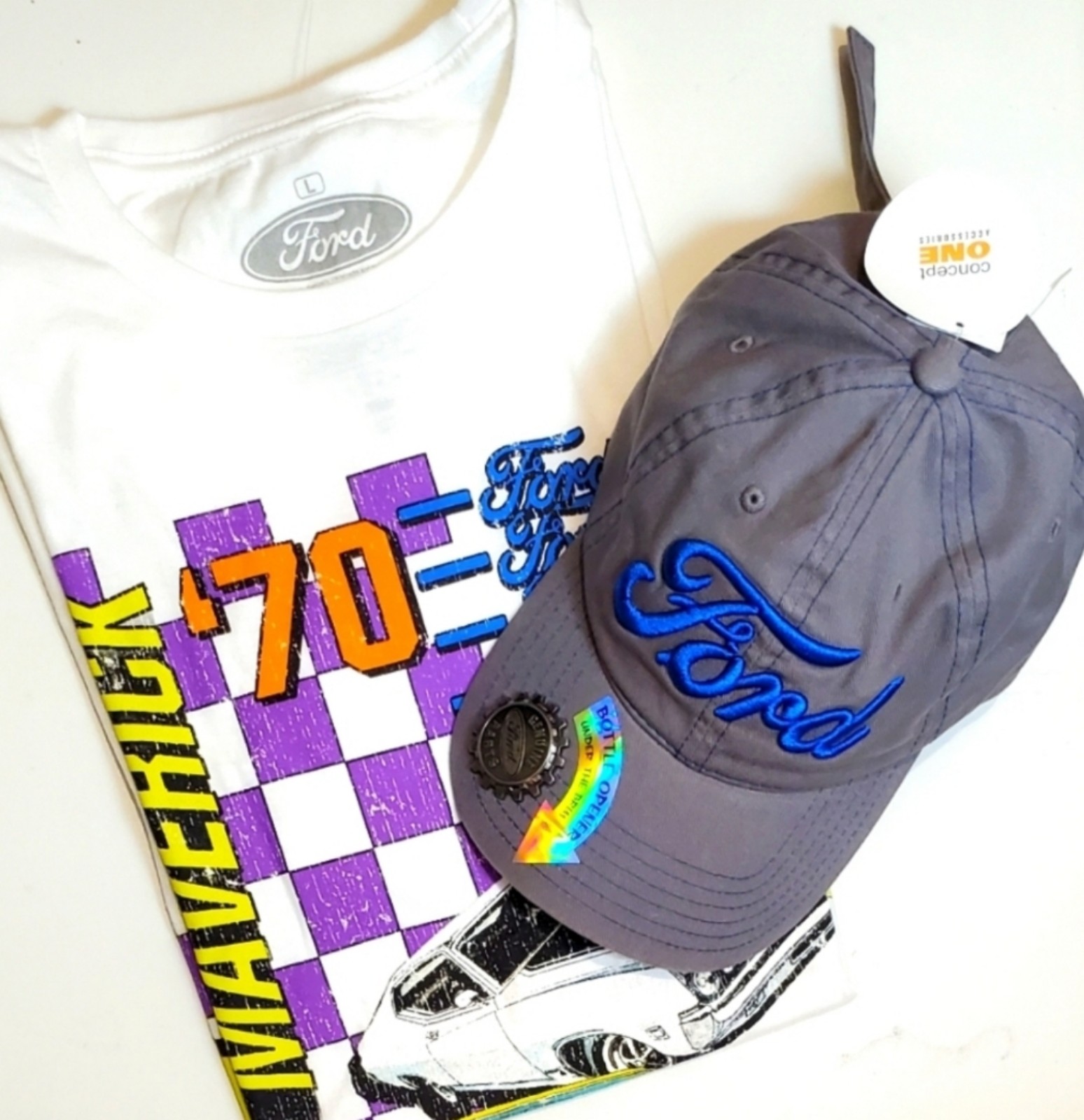 Ford Mavrick Retro Graphic T-Shirt (L) with Genuine Ford Parts Embroidered Hat