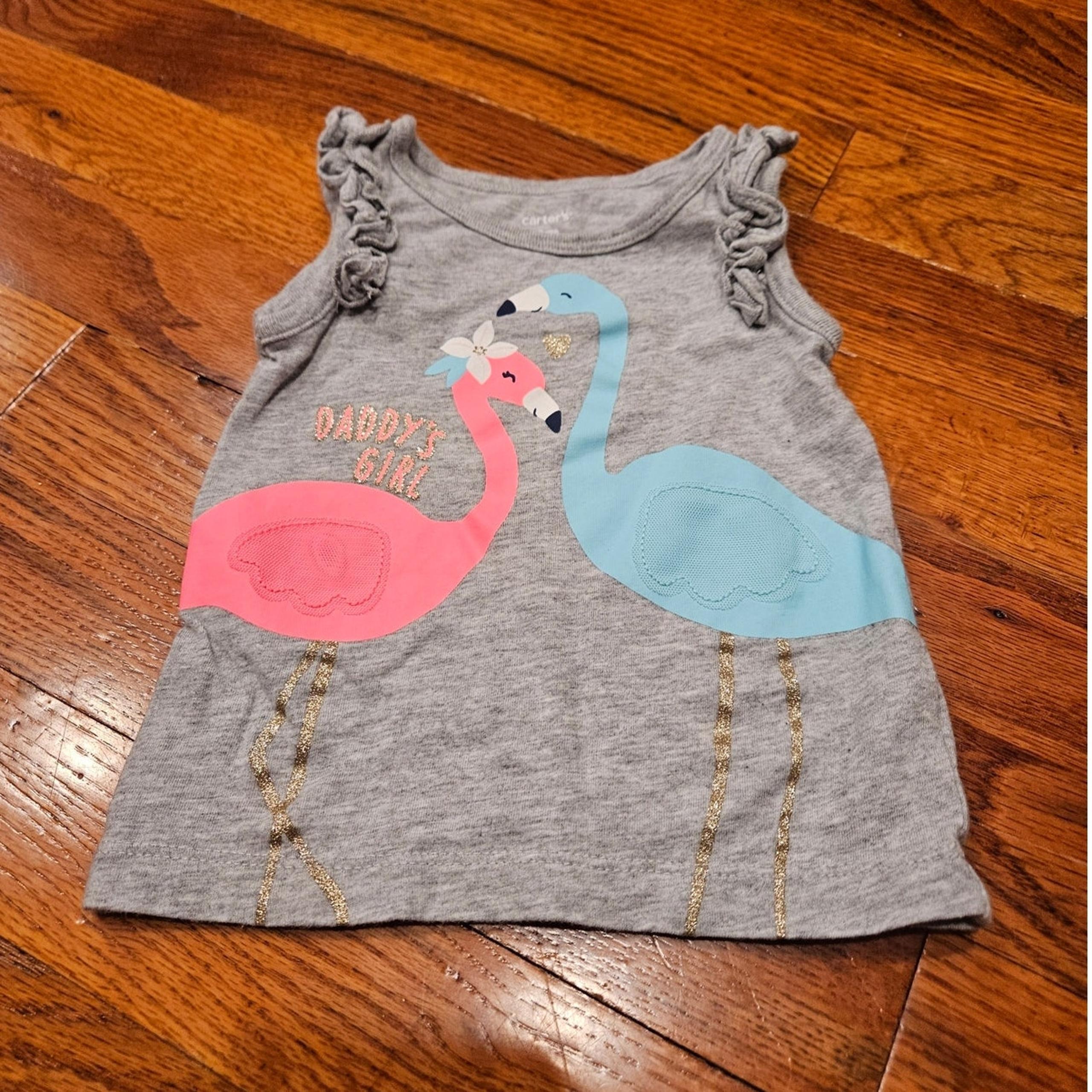 Carter's Graphic Flamingo Print Grey Cotton Sleeveless Infant Top Size 9 Months
