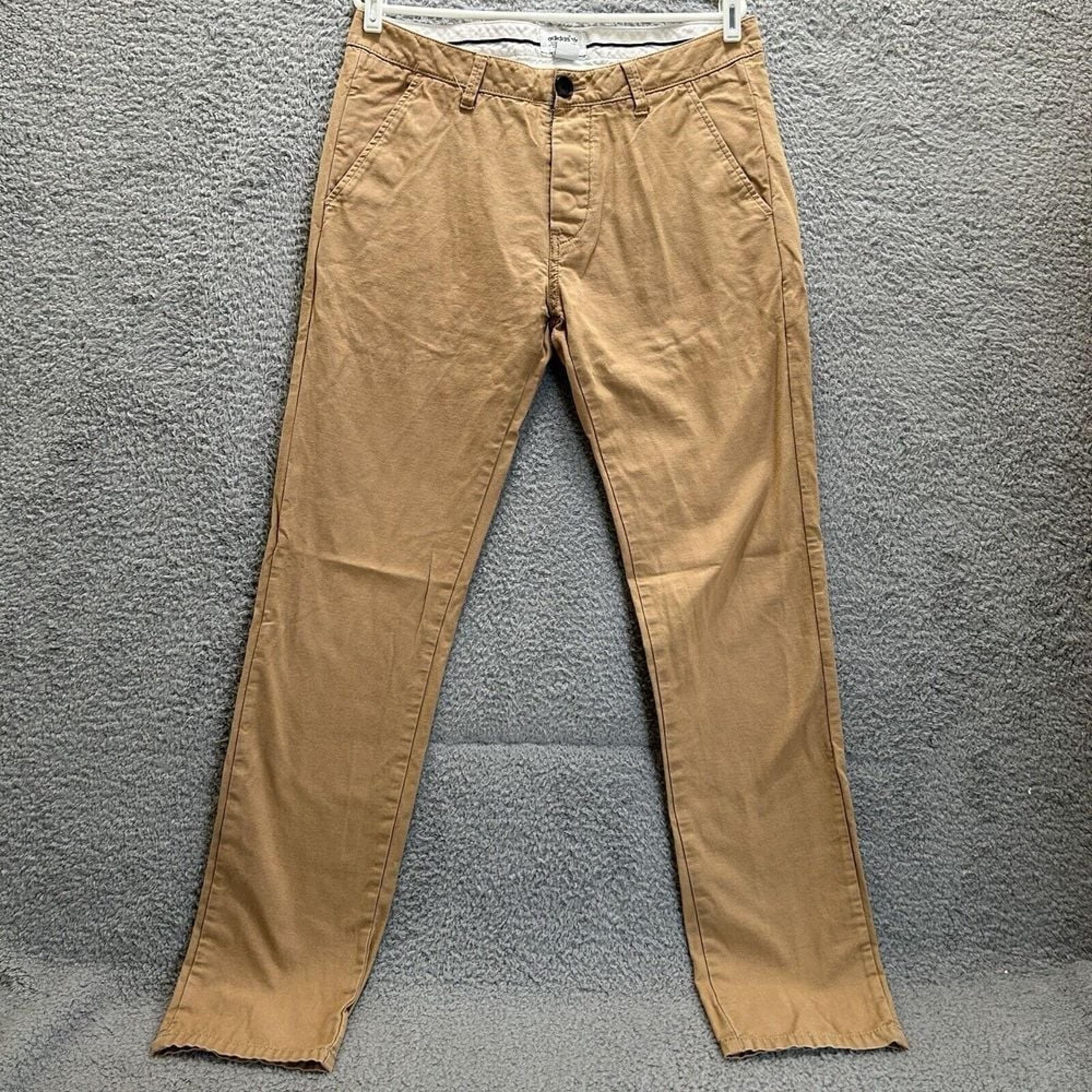 Adidas Pants Mens 33" Camel Khaki Referee Chino Button Fly Zip Pocket Logo