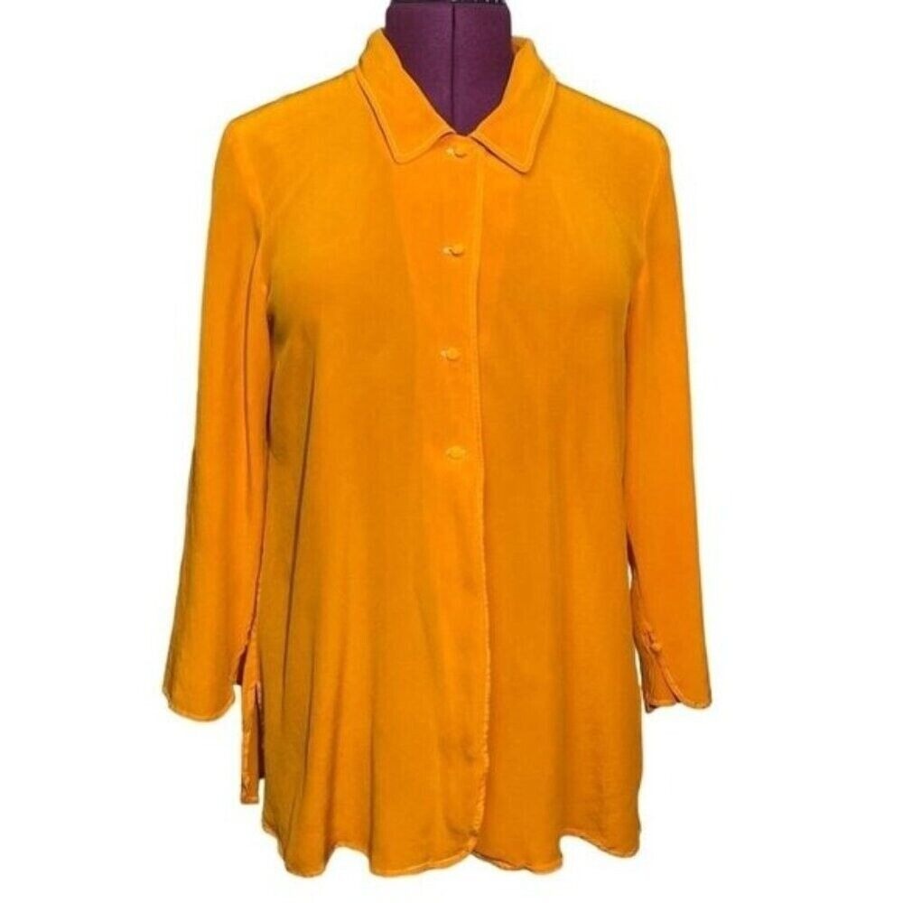 Soft Surroundings 100% Silk Button-Up Blouse Long Sleeve Collared Women's Large