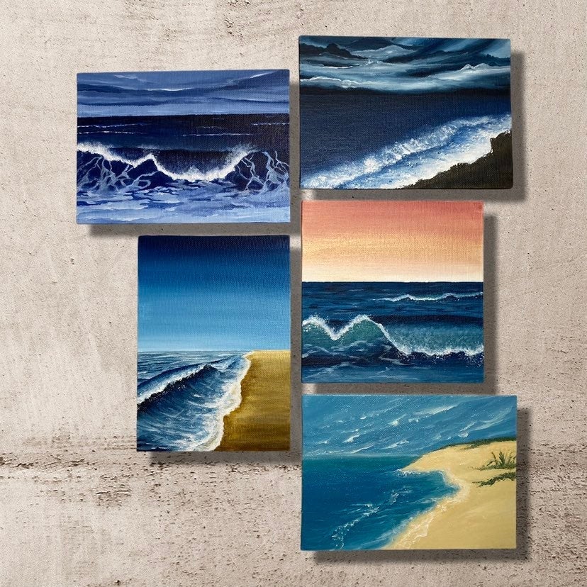 Bundle of 5 original beach paintings