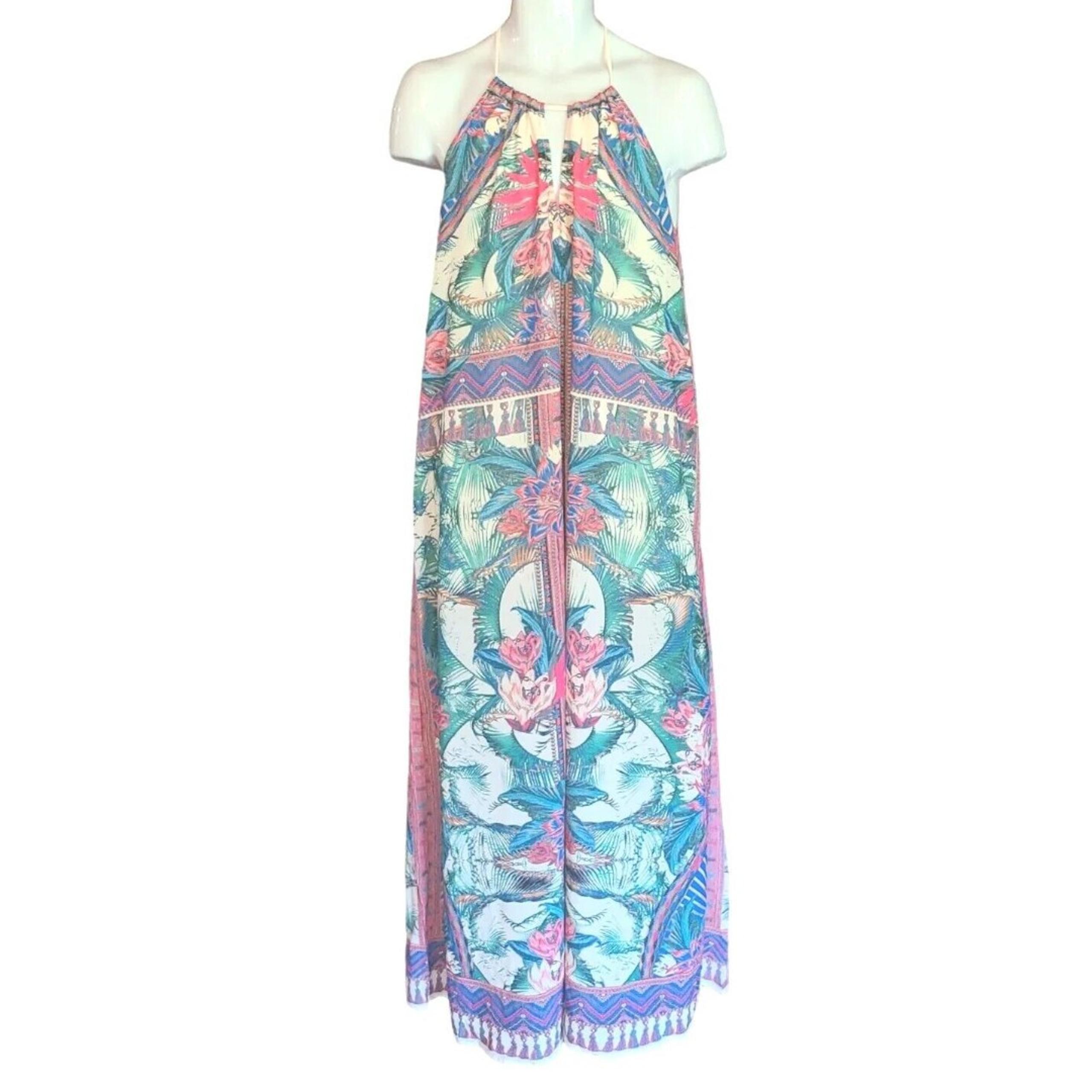 Flying Tomato Halter Maxi Dress Women's L Multicolor Pastel Tropical Resort