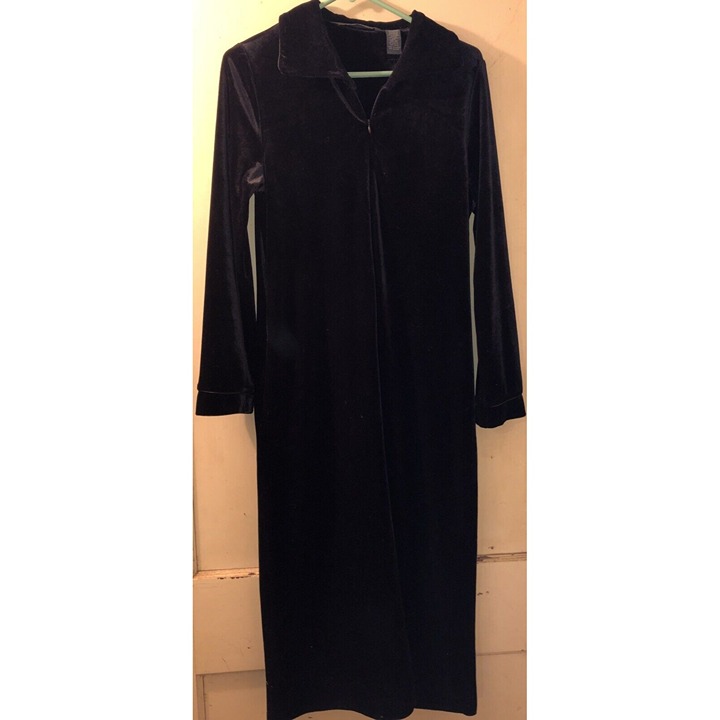 Jasmine Rose Full Length Zip Black Robe With Pockets Long Sleeve S/P