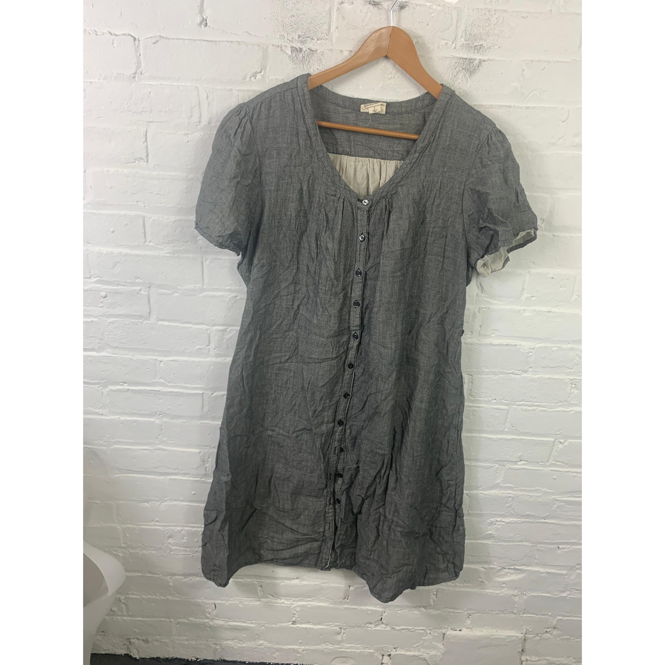 Converse Women's One Star V-Neck Button Down Dress Short Sleeve Gray Size 2