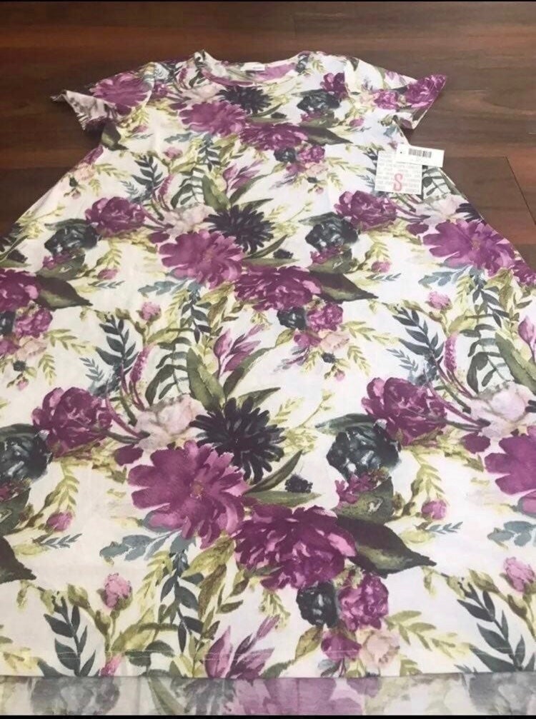 Lularoe Carly White Purple Hydrangeas Swing Dress Unicorn 2XL 22/24 20 XXL New