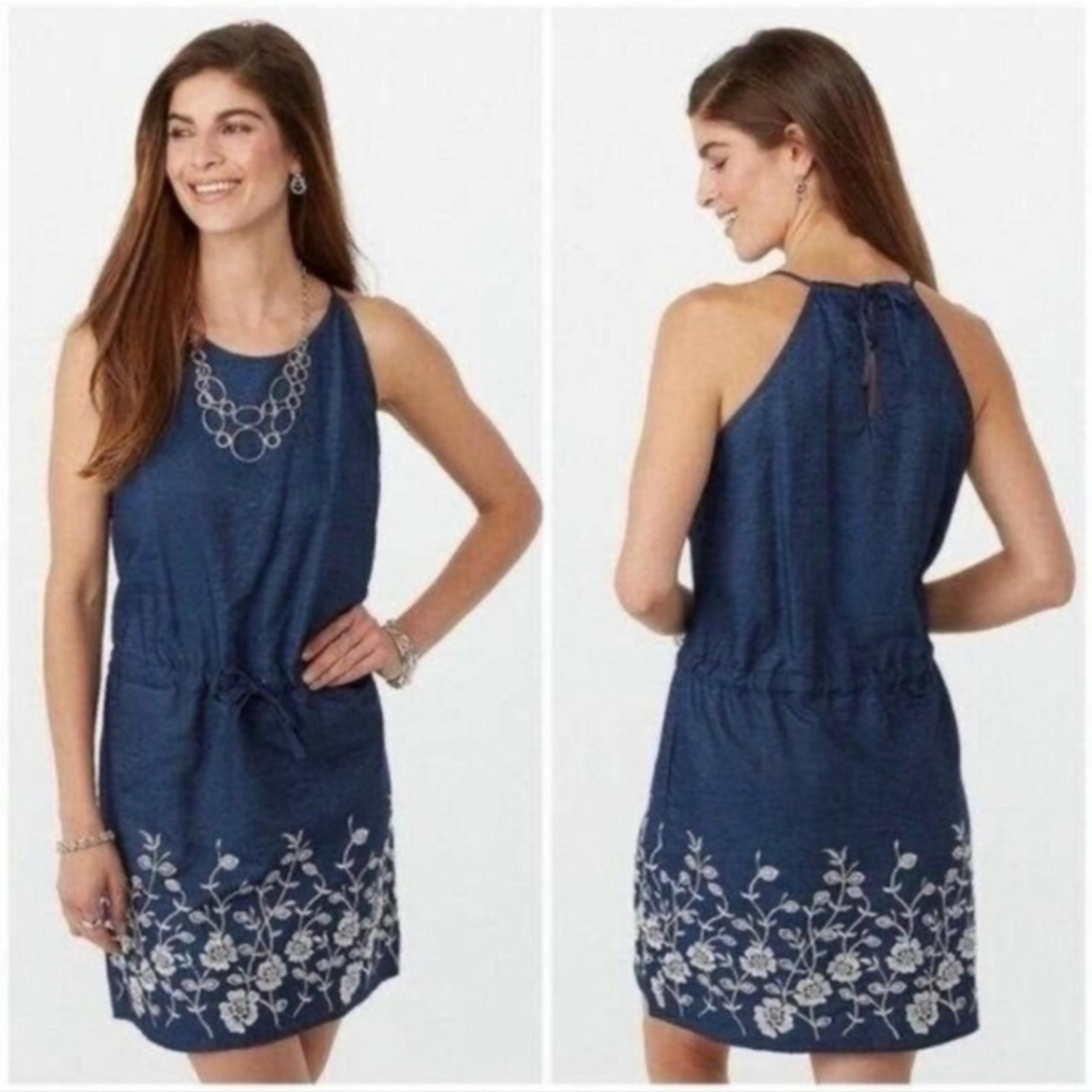 Westport Dress Denim Chambray Embroidered Sleeveless Dress