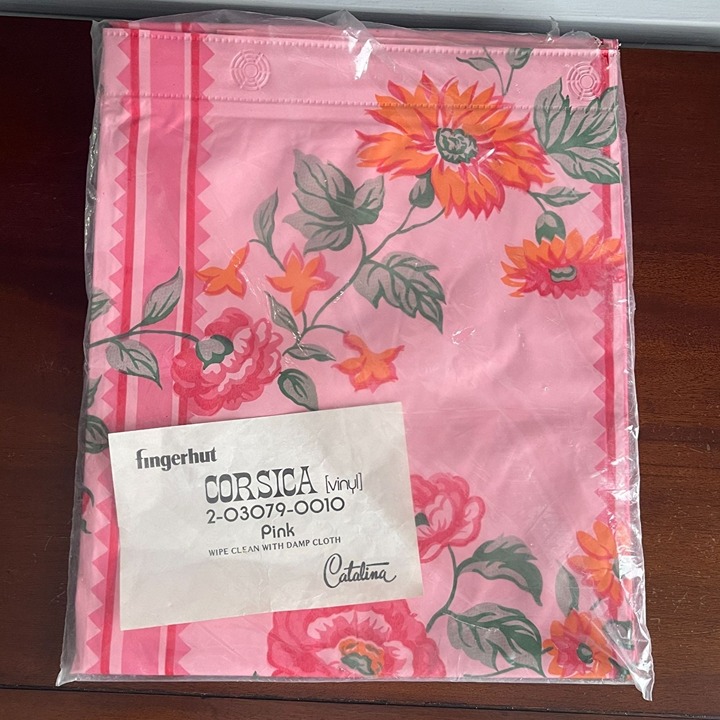 Vtg Catalina Corsica Pink Orange Flower Retro Girlie Vinyl Shower Curtain 60-70s