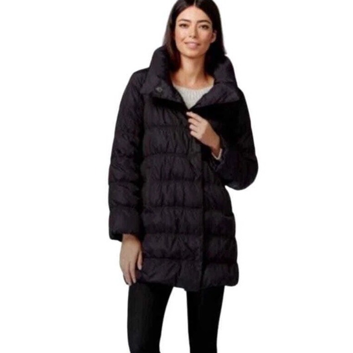 $498 Eileen Fisher Goose Down Black Puffer Coat Oversized Size L