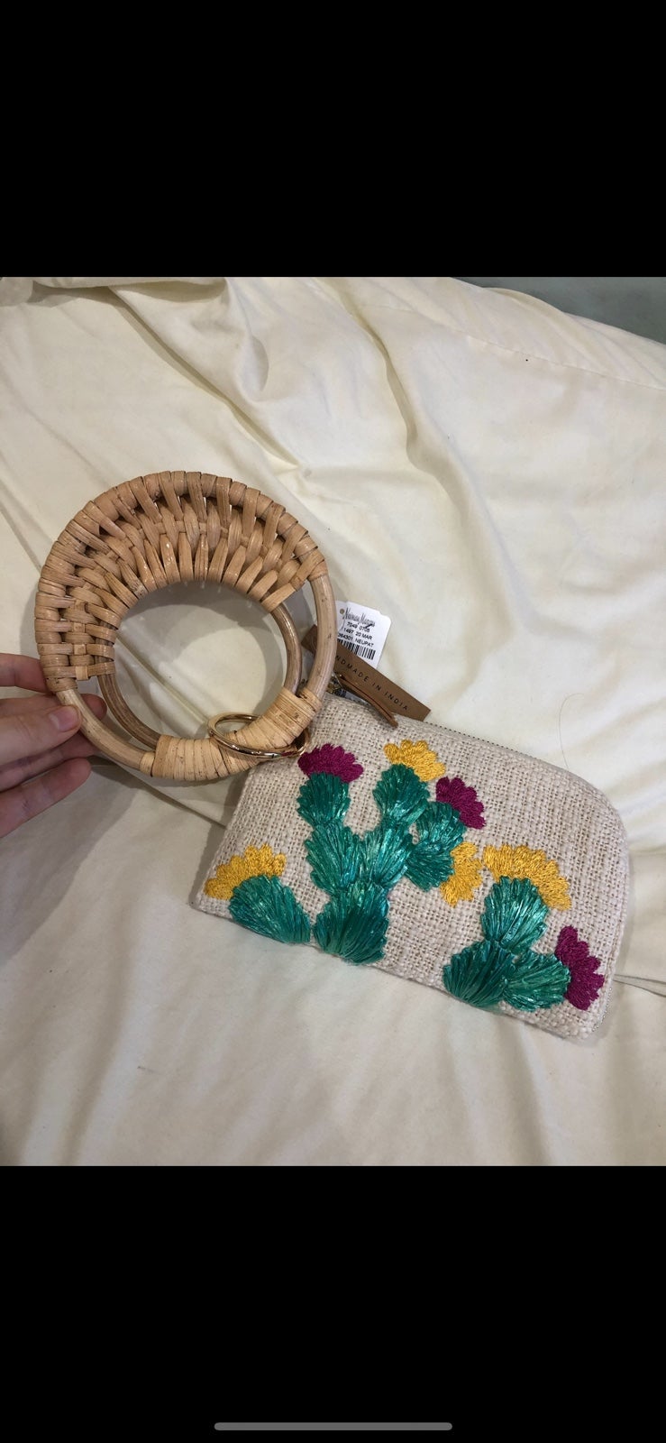 NWT cactus rattan handle dessert clutch bag