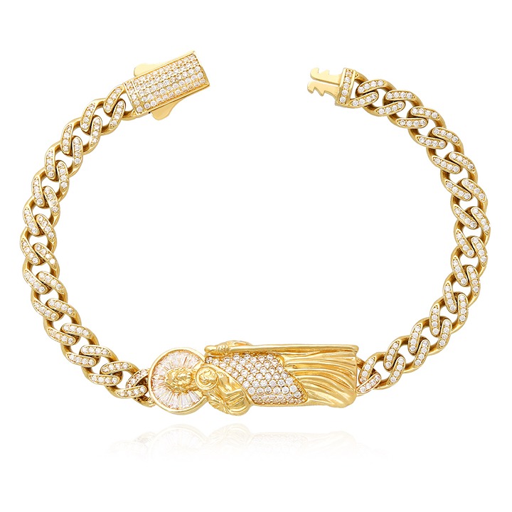 14K Yellow Gold Simulated Diamond Pave Saint Jude Miami Bracelet 8