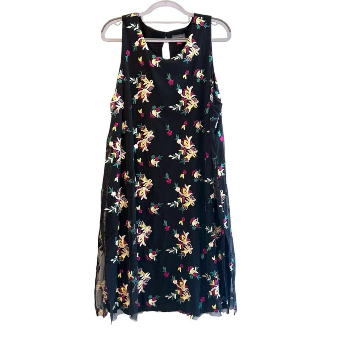 Vince Camuto Embroidered Mesh Maxi Dress Sleeveless Black Floral Sheer Size XL