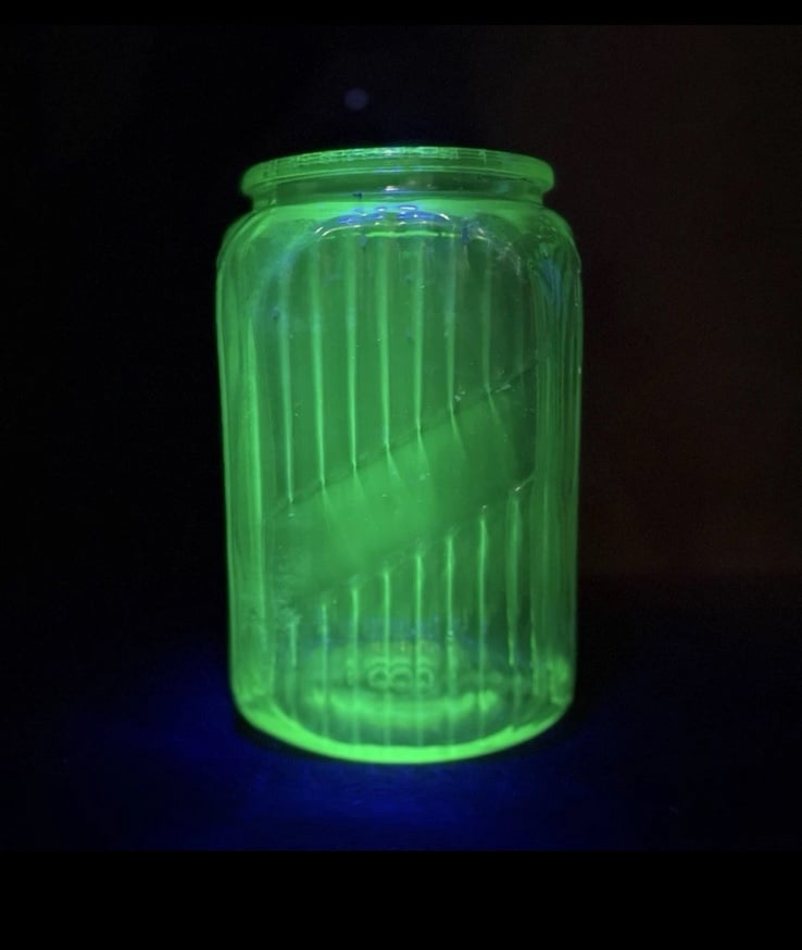 Vintage Uranium Glass Ribbed Jar Canister Sugar Coffee No Lid Used