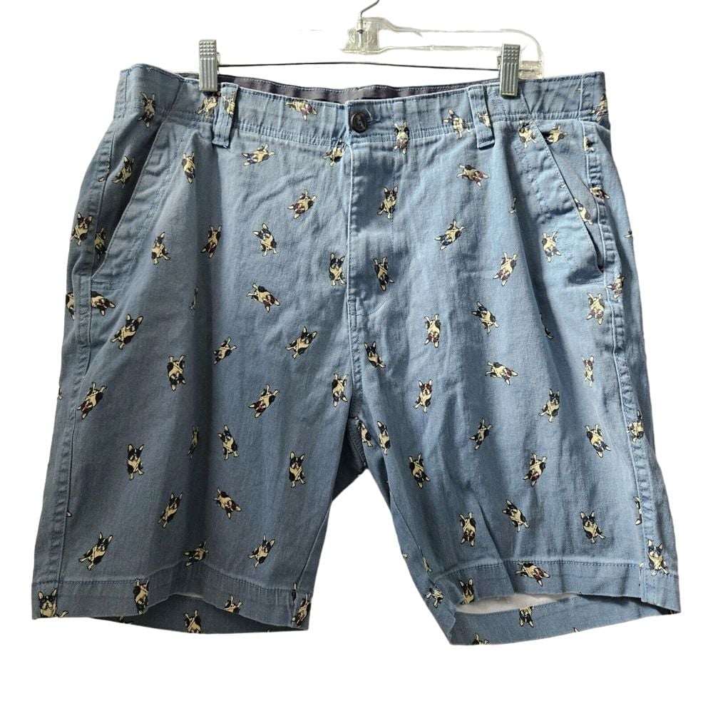 Denali Mens Size 38 Dog Boston Terrier Allover Print Shorts Blue Zip Fly Pockets