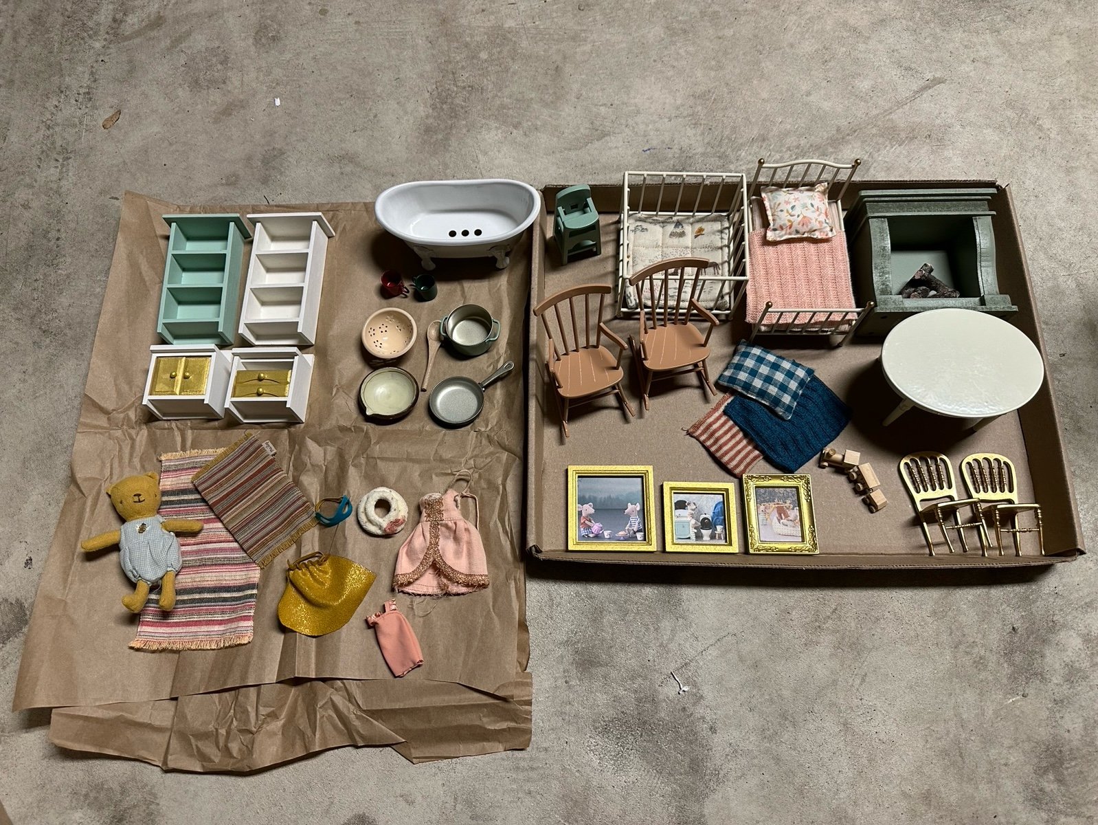 Maileg Mega Lot of furniture, accessories and doll. Includes handmade furniture