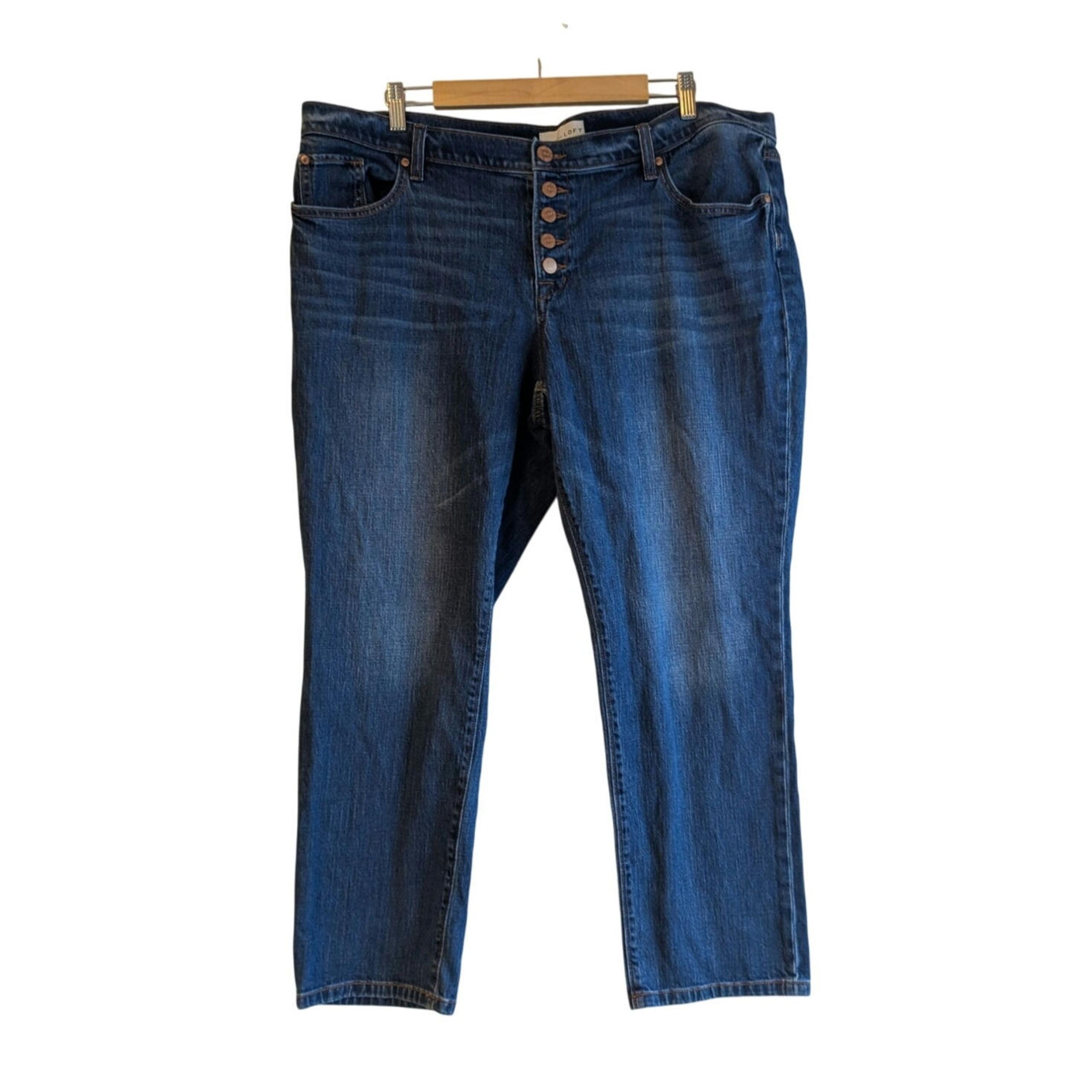 LOFT Women's Size 18 Button Fly Boyfriend Jeans Blue Relaxed Straight Leg Denim