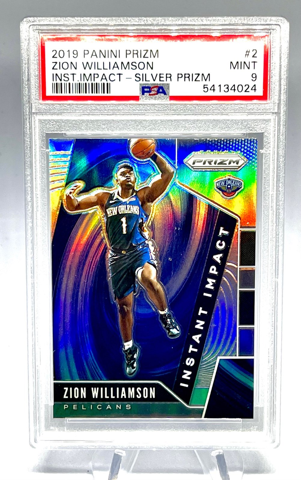 2019 PANINI PRIZM ZION WILLIAMSON INSTANT IMPACT SILVER PRIZM ROOKIE RC PSA 9