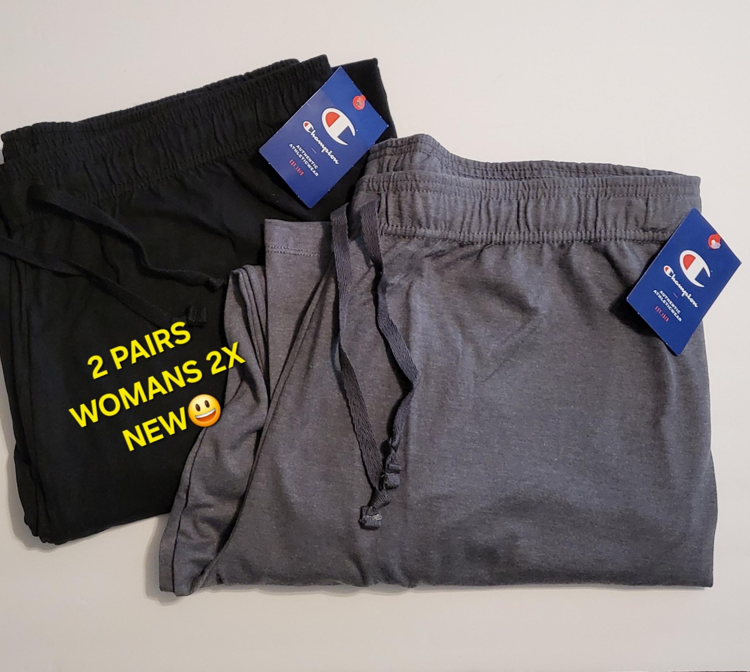 WOMANS CHAMPION JERSEY PANTS-2 PAIRS-2X-NEW GREY & BLACK