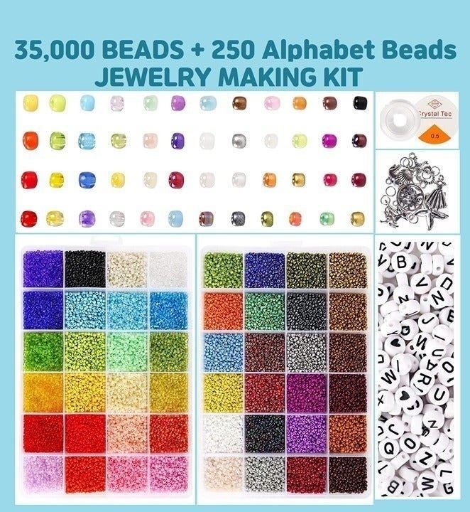 35000 Beads & 250 Alphabet Beads Jewelry Bracelets Making Kit & Rolls of Strings