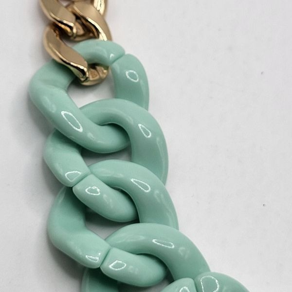 Chunky Teal and Gold Large Chain Necklace 22in