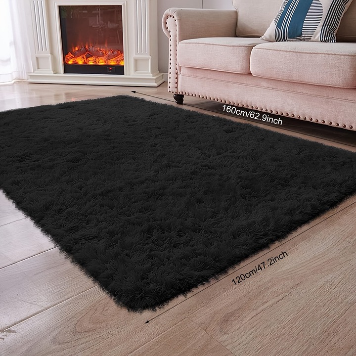 1pc black Plush Shag Area Rugs For Bedroom Fluffy, Game Room Dormitory -lgbb0