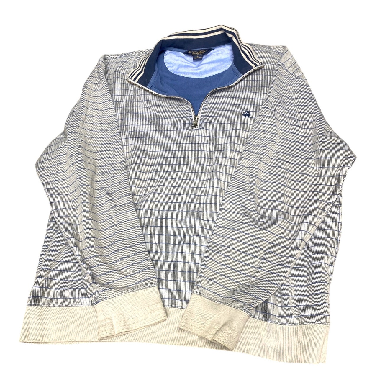 Gray Blue Striped Collared Brooks Brothers Quarter Zip XL