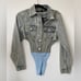 PrettyLittleThing Light Blue Wash Denim Bodysuit Jacket US 4 Button Front NWT