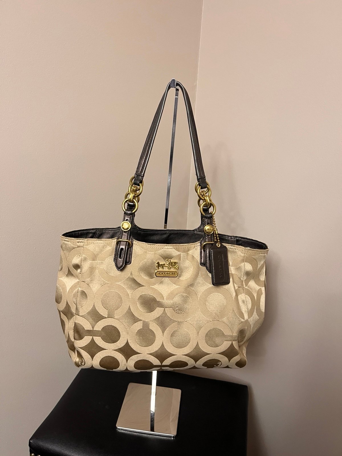 Coach Mia Op Art Lurex Beige Gold Hardware 15758