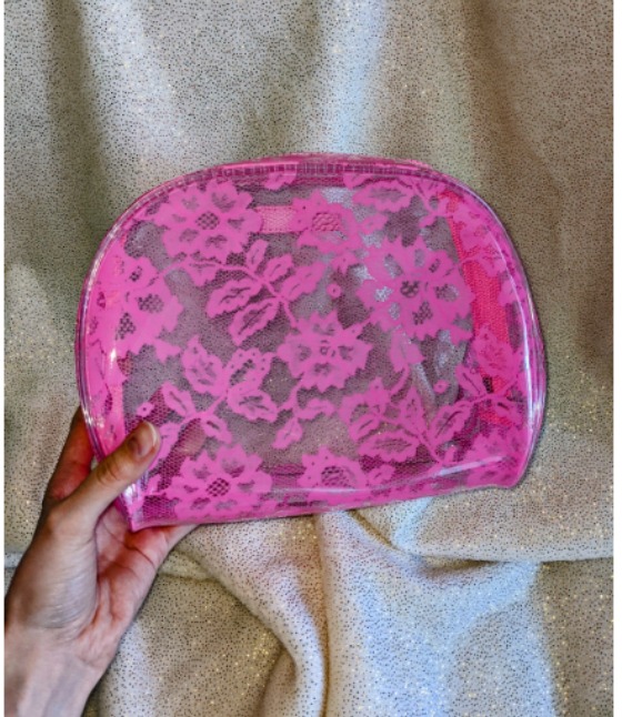 VS pink floral lace jelly makeup bag cosmetic case NWT