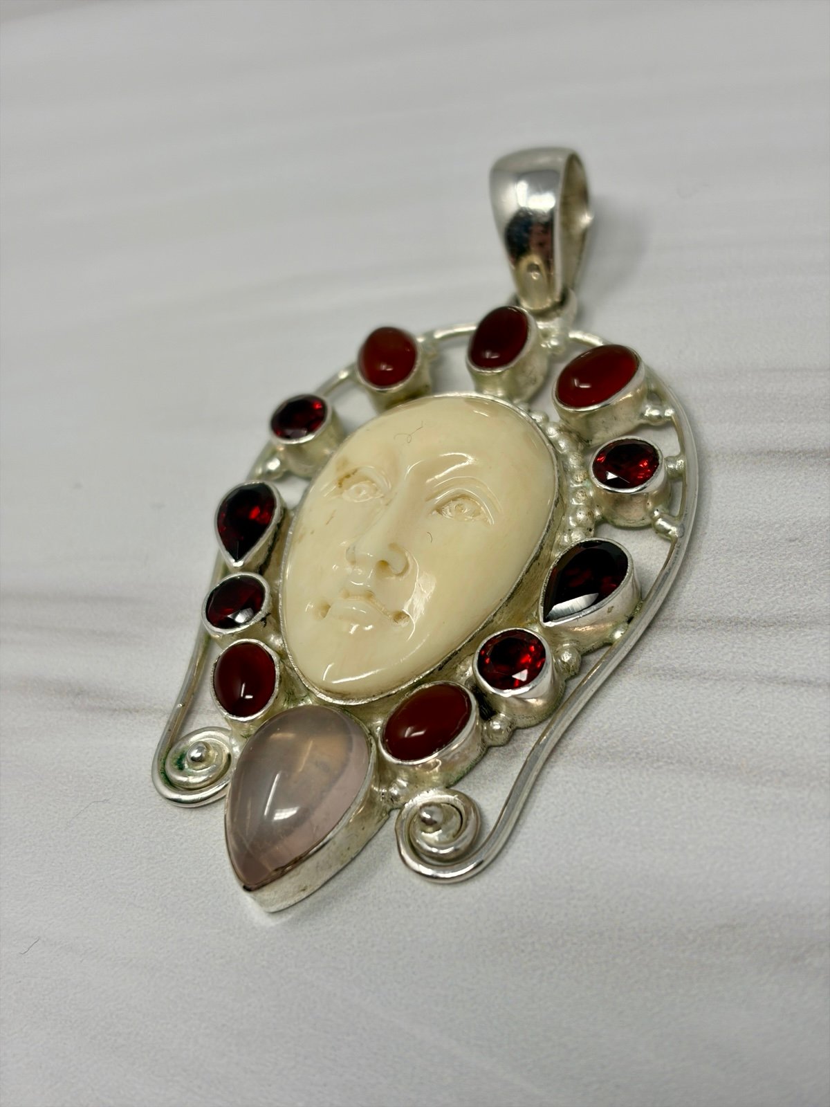 Sterling Silver Ivory Pendent with Gemstones