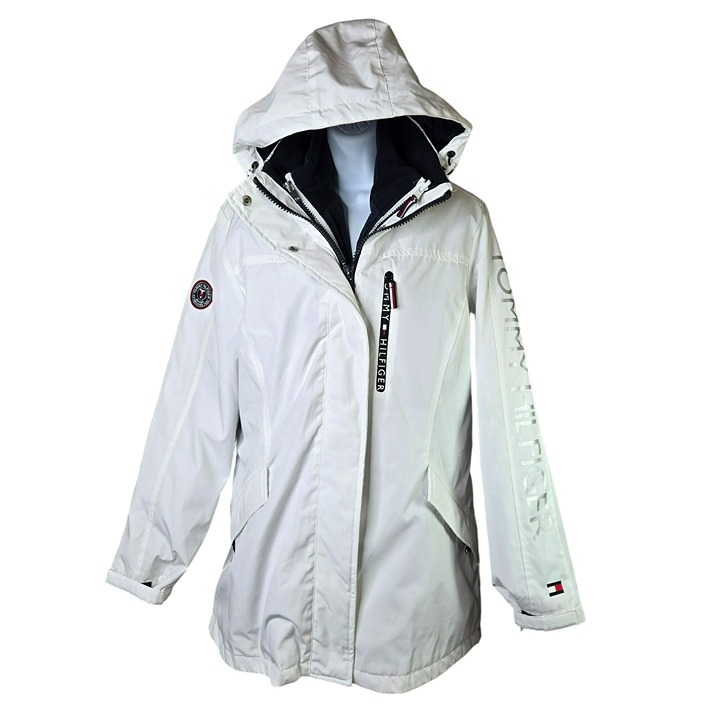 Tommy Hilfiger Womens Sz LG 3-in-1 Systems All Weather Jacket White Navy Coat