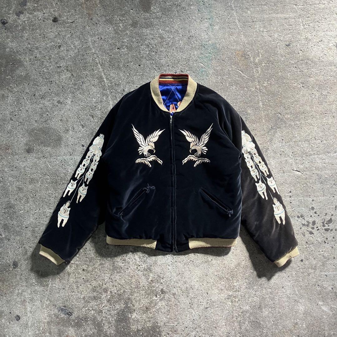 Tailor Toyo Velour Alaska Black Souvenir Jacket Eagle and Hawk TT10496