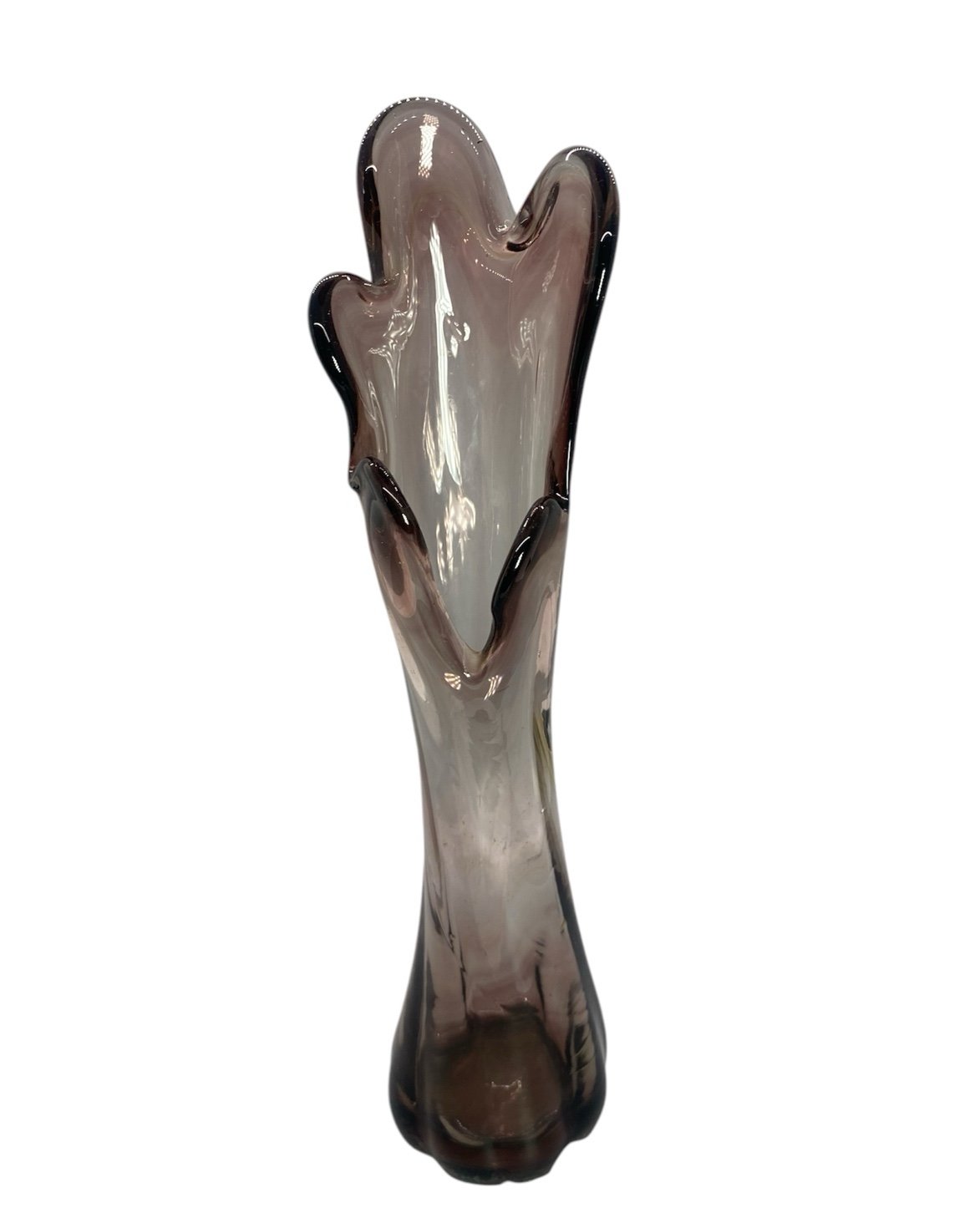Vintage Amethyst 5 Finger Swung Vase Retro Glass 11 MCM