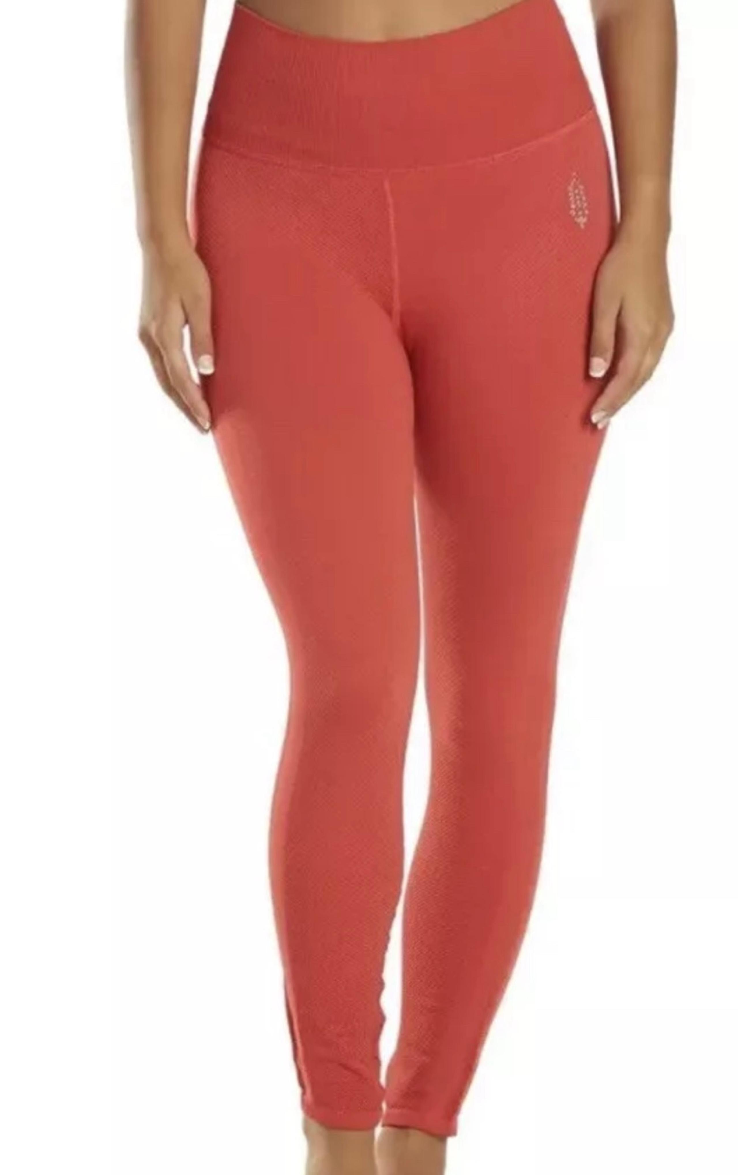 NWOT Free People Movement Womens Free Throw Legging M Red Ribbed Ruched Athletic